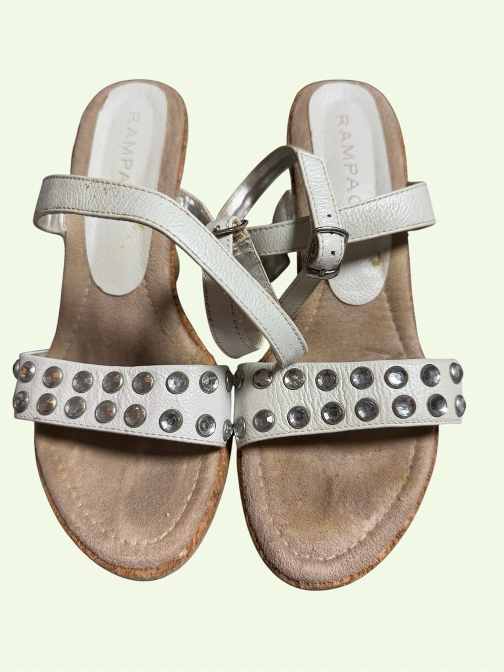 Rampage White Studded Leather Wedge Sandals 8